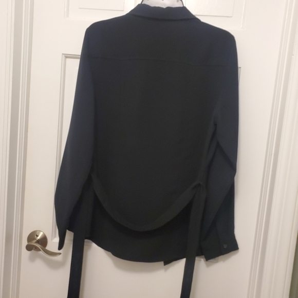 New York & Company Black Button Front With Tie Shirt Size Large - Picture 9 of 9